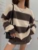Tejido de Punto Redondo Rayado Retro Transfronterizo Estilo Otoño e Invierno Estilo Perezoso Ropa Interior para Pareja Tejido de Punto de Manga Larga para Hombres y Mujeres