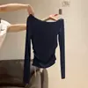 Caimento super valorizador Puro desejo garota sexy manga longa justa de um ombro só para mulheres franzido lateral acinturado top de outono