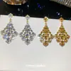 Pendientes de gota con incrustaciones de diamantes estilo corte europeo y americano para mujer, pendientes de lujo ligero y de alta gama para fiestas, cenas y novias