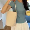 Bolso de Mano Transfronterizo de Nuevo Nicho con Patrón de Lichi Piel Suave, Bolso Simple de Hombro, Bolso Cubo de Hombro Versátil de Moda para Mujer