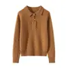 Nuevo suéter de punto de lana pura para principios de otoño, con cuello de solapa y manga larga, suéter de punto trenzado de moda para mujer, chaqueta casual, camiseta básica