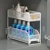 Organizador de Fregadero Extraíble Tocador de Baño Caja de Almacenamiento Debajo del Fregadero Múltiples Niveles Lavabo de Inodoro Cesta Desplegable Estante Escalonado