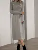 Vestido Suéter de Punto de Manga Larga con Cuello Semi Alto para Mujer, Estilo Otoño e Invierno, de Longitud Media, Ajustado, con Abrigo y Prenda Base