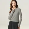Modelo 2026, suéter feminino 100% caxemira pura com gola redonda, camada base de malha versátil