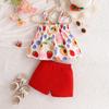 Pedido mínimo ropa infantil 2025 verano nuevo europeo y americano niñas estampado de frutas top sin mangas conjunto de shorts