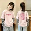 Camiseta de Manga Longa para Meninas, Novo Estilo Outono 2026, Camiseta Básica Casual Duas em Uma Infantil, Top 100% Algodão para Bebês Meninas