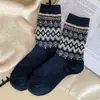 Meias Zhuji, Meias Femininas de Cano Médio Estilo Vintage Fair Isle, Meias Largas Grossas Quentes para Outono e Inverno, Meias Longas, Versáteis