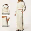Conjunto Esportivo Transfronteiriço Outono Inverno Moda Feminina Casual com Capuz Bloco de Cores Zíper Manga Longa Moletom Calça de Moletom Conjunto de Duas Peças 3005