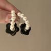 Pendientes de Borla de Perla de Flor de Bambú Negro Chino Nuevo de Aguja de Plata Pendientes Elegantes para Combinar con Todo Pendientes de Alta Gama para Mujer