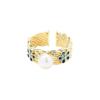 Nuevo anillo ancho de flor con aceite goteado estilo palacio retro, elegante, chapado en oro, perla natural, anillo para el dedo índice femenino, anillo abierto