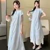 Vestido de Maternidad Verano 2025 Nuevo Estilo Coreano Moda Rayas de Encaje Falda Versátil Conjunto de Dos Piezas