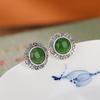 Yilu Silver S925 Sterling Silver Hetian Jasper Retro Old Xiangyun Oco Redondo Brincos Anel Conjunto Elegante