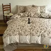 Juego de Cuatro Piezas con Borde de Encaje Vintage Clase A, Engrosado Otoño e Invierno, Fresco Juego de Ropa de Cama de Lino Floral