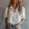 2026 Primavera e Verão Novas Roupas Femininas Europeias e Americanas Transfronteiriças Amazon Camisas Casuais Femininas Soltas de Renda com Manga Curta em Estoque