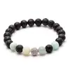 Amazon Más Vendido 8mm Piedra Volcánica de Energía Micro Incrustación Bola de Zirconio Pulsera Ojo de Tigre Cuenta de Cobre Pulsera de Piedra Natural