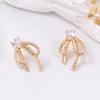 Brincos de Laço de Renda Estilo Ballet Francês Transfronteiriços, Delicados e Simples, com Zircônias Microincrustadas em Forma de Coração para Mulheres, com Toque de Alto Padrão
