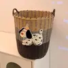 Cesta de Ropa Sucia de Gran Capacidad, Diseño Lindo de Perro, Cesto de Lavandería Tejido Estilo Ratán, Cesta de Lavandería para Juguetes de Baño, Cesta de Almacenamiento Tejida