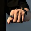 Anillo de calavera de plata tailandesa para hombre, marca de moda de alta gama, retro, personalidad, diseño único, anillo abierto, anillo de nicho dominante