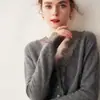 Cárdigan Abrigo de Cachemir con Adorno de Encaje Soluble en Agua Color Niebla Bruma para Mujer Cuello en V Cachemir Agradable al Tacto Holgado Tallas Grandes Tejidos