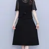 Novo Vestido Elegante de Verão 2026 para Mulheres Plus Size, Manga Curta, para Mulheres Curvilíneas, Emagrecedor e Modelador de Cintura, Vestido de Chiffon Estiloso