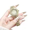 Lujoso Reloj Dorado con Diamantes, Esfera con Números Romanos, Exquisito Reloj de Cuarzo Estilo Coreano