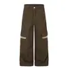 Pantalones de Trabajo Americanos de Pierna Recta para Hombre Marca de Moda Bloque de Color Estampado de Leopardo Diseño de Múltiples Bolsillos Personalidad Casual Pantalones de Pierna Ancha
