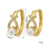 Pendientes de Hebilla de Oreja de Zirconia con Diseño Cruzado Estilo Coreano Lujo Ligero Perla de Gama Alta Elegantes Pendientes para Mujer Versátiles Moda Pendientes de Verano