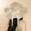Sombrero de paja con ala ancha y tiras para mujer, estilo coreano, transpirable, para verano, playa, vacaciones, pescador