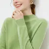 Suéter de Lana 100% Merino Australiano de Primera Línea Listo para Usar para Mujer, Tejido de Cuello Medio Alto, Capa Base de Color Sólido, Suéter Fino de Lana