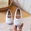Sapatos de menina de salto único com lantejoulas, estilo princesa, sapatos de princesa para crianças, sapatos para meninas pequenas com laços, solas macias, antiderrapantes, sapatos novos para crianças