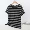Camiseta de Manga Corta Rayada con Cuello Redondo de Modal para Mujer, Top Holgado de Talla Grande Casual Adelgazante, Pijama Delgado de Verano