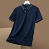 Camisa Polo Masculina de Verão Transfronteiriça Camiseta de Negócios 2025 Leve Casual Cor Sólida Xadrez Respirável Camiseta de Seda de Gelo Fresca