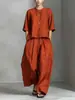 Traje de Lino de Manga Corta Estilo Europeo y Americano Nuevo 2026 para Mujer, Conjunto de Dos Piezas con Pantalones Anchos Sueltos de Verano para Ropa Casual de Trabajo