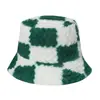 Otoño e Invierno Transfronterizo Nuevo Estilo Ins Moda Japonesa y Coreana Cálido Sombrero de Felpa Tipo Maceta Cuadros de Ajedrez Sombrero de Pescador para Mujer 2022