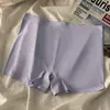 Roupa íntima de seda gelo lisa para mulheres, forro 100% algodão, respirável, cintura média, sem costura, shorts de segurança anti-exposição, cuecas boxer femininas