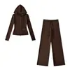 Conjunto de Ropa Deportiva de Yoga Cálida de Terciopelo Nuevo Otoño e Invierno Conjunto de Dos Piezas Versátil Sudadera con Capucha Adelgazante Chaqueta Pantalones Rectos de Pierna Ancha