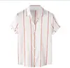 Camisa de manga curta com estampa listrada, corte solto, gola dobrável casual moderna masculina, versátil