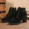Botines gruesos de comercio exterior transfronterizo, botines de tobillo con cordones y punta redonda, botines Martin de tacón alto con cremallera lateral, botines individuales para mujer con hebilla de cinturón