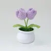 Flor Popular Tejida a Mano Transfronteriza Flor de Lana Tejida Flor Artificial Flor de Tulipan Flor de Lana Ganchillo Planta en Maceta Hecha a Mano Producto Terminado