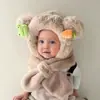 Gorro y Bufanda de Invierno para Niños, Gorro de una Pieza, Set de Dos Piezas de Dibujos Animados de Terciopelo y Engrosado, Gorro Lindo y Súper Lindo con Protección para los Oídos para Niños y Niñas