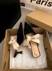 Chinelos Meio-Dedo Pequenos Perfumados Estilo Francês Sapatos de Fada para Uso Externo 2025 Novo Primavera e Verão Sandálias de Salto Alto com Laço