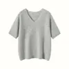 Camiseta de Verano Nueva de Lana Fina con Cuello en V y Manga Corta para Mujer, Hombro Normal, Top Delgado de Punto Cachemir, Estilo Europeo y Americano