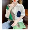 Camisa de Manga Corta Patchwork para Mujer, Polo de Lujo para Verano, Holgada y Elegante con Diseño de Bloques de Color de Moda, Top de Moda para Mujer