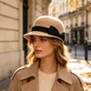 Chapéu de lã feminino para equitação outono e inverno, boné vintage britânico com laço, chapéu de feltro da moda francesa, fedora elegante