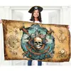 Bandera Pirata con Calavera y Tibias Cruzadas, Buitre, Bisonte, Lobo, Pancarta Gráfica Náutica, Señal Decorativa para Exteriores y Interiores, Pirata