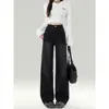 Calça Jeans Feminina Wide Leg Preta e Cinza, Tendência Primavera 2026 Versátil Novo Design Patchwork Comprimento Total