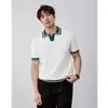 Camisa Polo Masculina Casual de Verão com Gola V e Costura Contrastante, Fresca e Respirável, Manga Curta em Seda Gelada