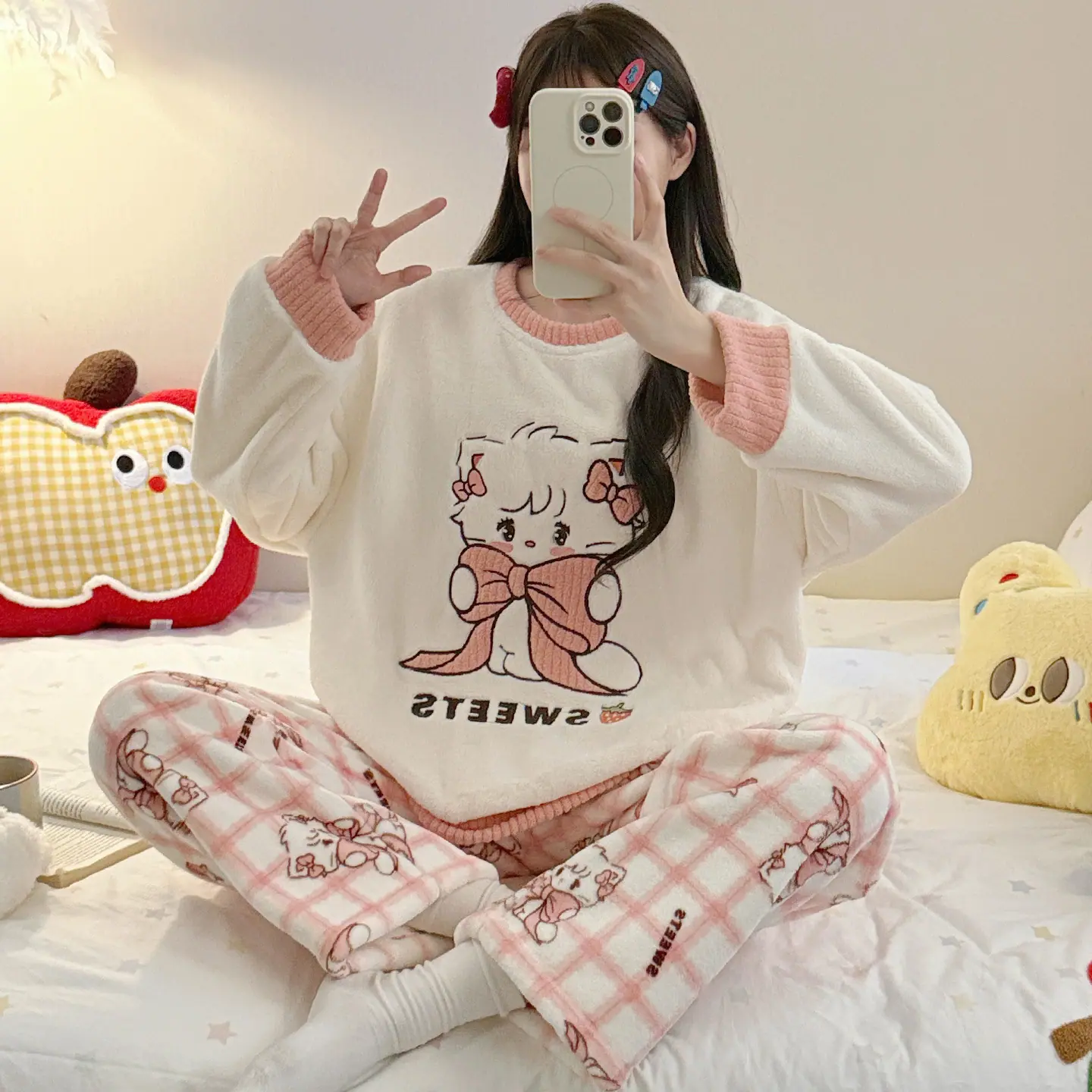 1023粉结猫-白-绒