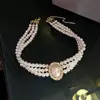 Collar de Perlas Multicapa Joyería para Mujer Collar de Cadena Ovalada de Lana Incrustado de Diamantes Vestido Cadena Clavícula Lujo Ligero Estilo Hepburn Vintage