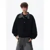 Moletom de botão com gola alta, blocos de cor xadrez estilo americano para homens, design moderno da primavera de 2026, top esportivo casual solto